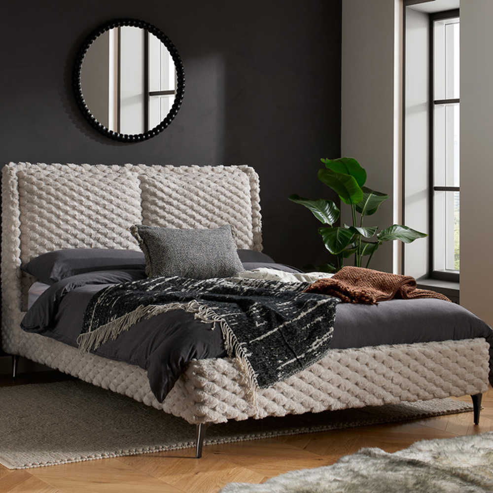 Toulouse Fabric King Size Bed In White