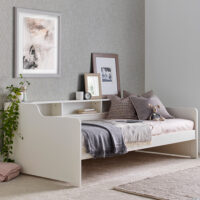 Tyson Wooden Guest Bed With Shelves In White