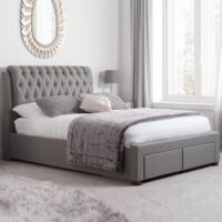 Valentina Fabric King Size Bed With 2 Drawers In Grey
