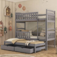 Vernal Wooden Bunk Bed Bonnell Mattress And Trundle In Grey