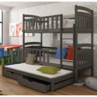 Vernal Wooden Bunk Bed With Foam Mattress And Trundle In Graphite