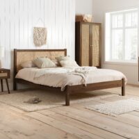 Croxley - King Size - Bed Frame - Walnut - Rattan Wood - 5ft - Happy Beds