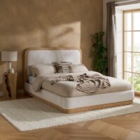 Girona - King Size - Faux Wood-Effect Fabric Trim Bed - White - Fabric - 5ft