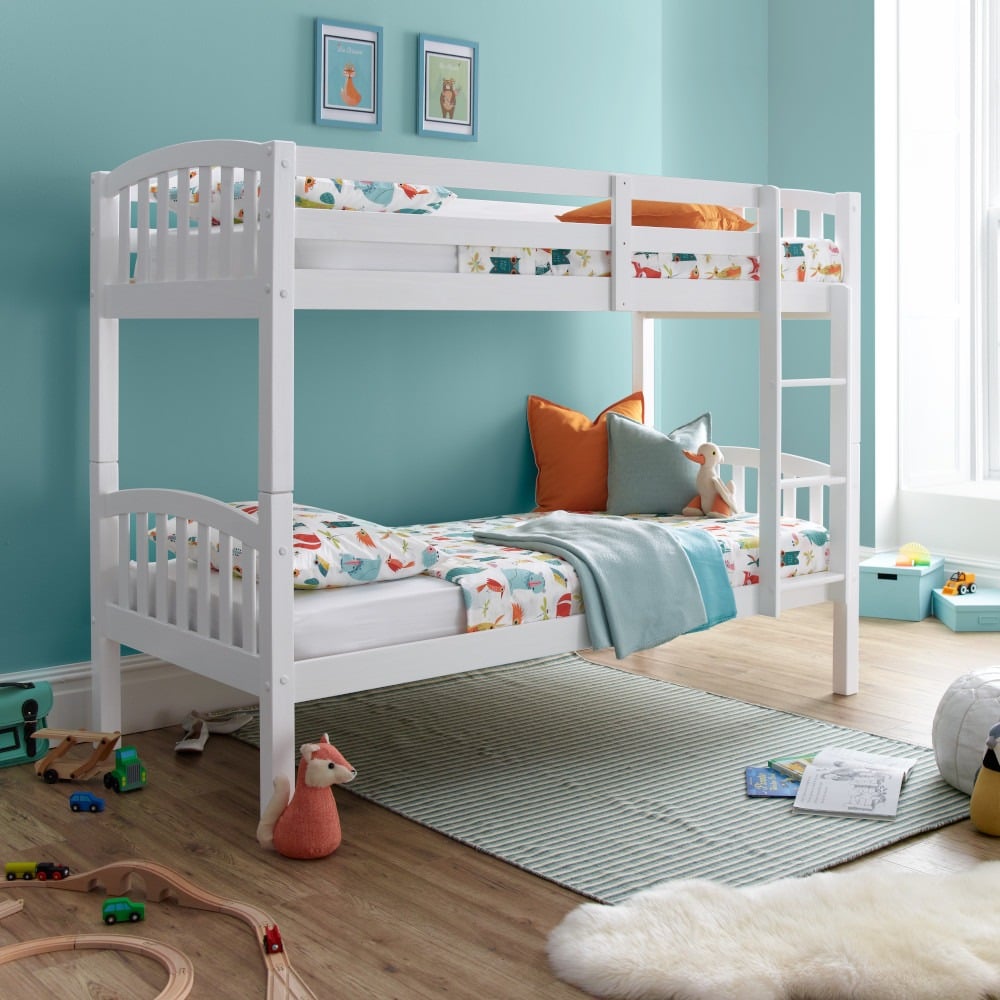 American - Single - Kids White Solid Pine Wooden Bunk Bed Frame ...