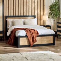 Padstow - Double - Rattan Ottoman Storage Bed - Black - Wooden - 4ft6 - Happy Beds