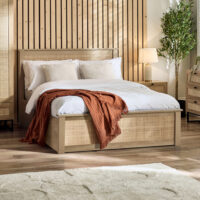 Padstow - King Size - Rattan Ottoman Storage Bed - Oak - Wooden - 5ft - Happy Beds