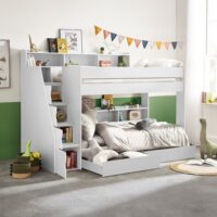Tuscan - Single - Staircase Bunk Bed - White - Wooden - 3ft - Happy Beds
