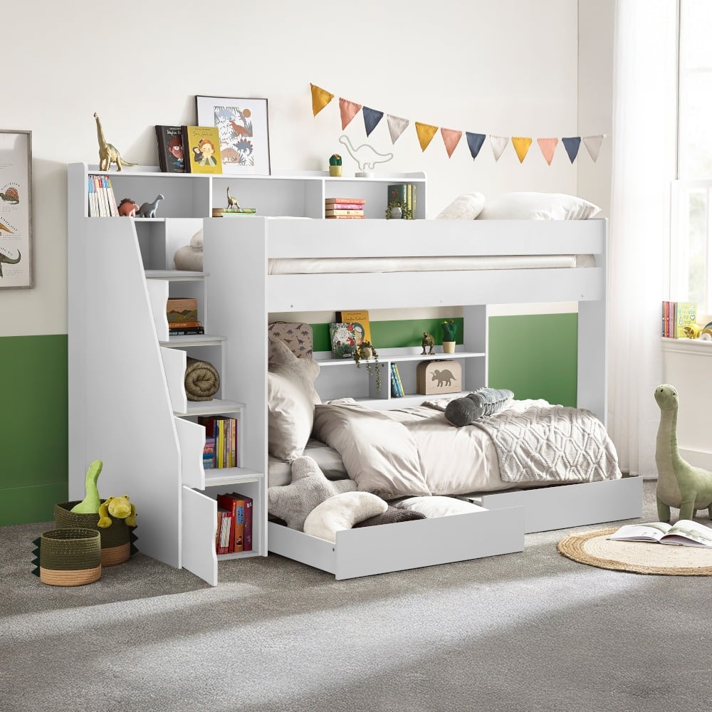 Tuscan - Single - Staircase Bunk Bed - White - Wooden - 3ft - Happy Beds