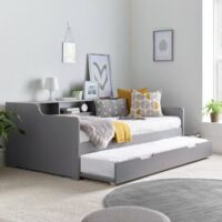 Tyler - Single Day Bed - Guest Bed with Underbed Trundle - Grey - Wooden - 3ft - Happy Beds
